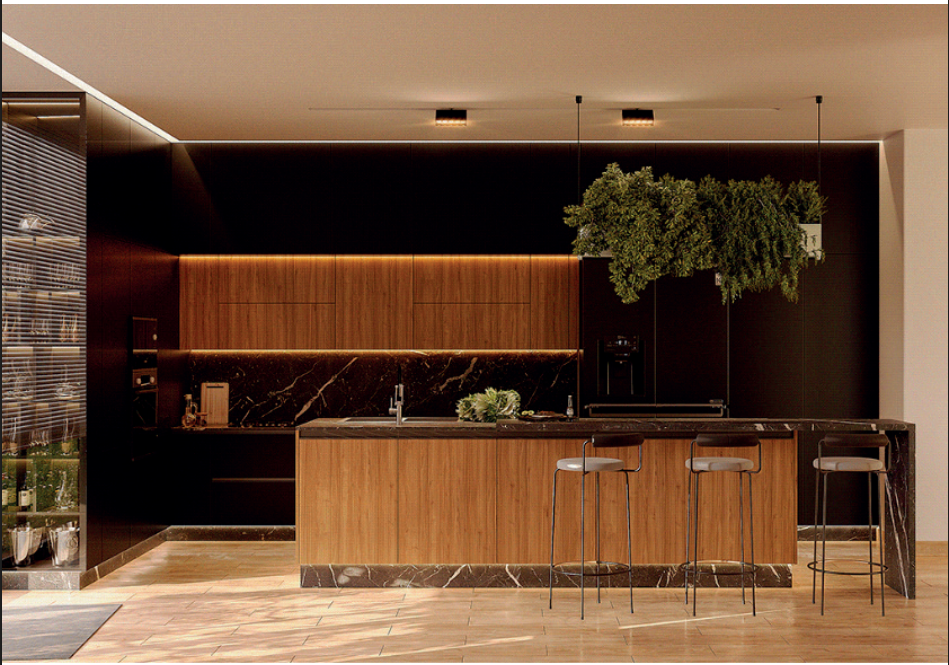 Dormitorio residencial con cabecera capitoneada y mobiliario elegante